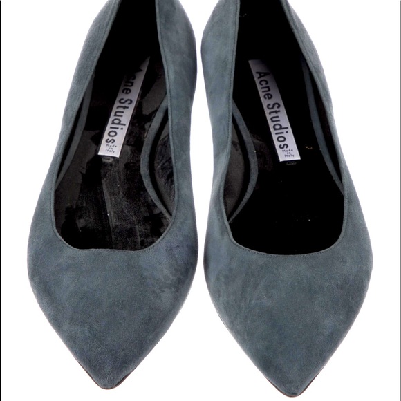 Acne Studios Grey Suede Pointed Toe Flats - Picture 1 of 5
